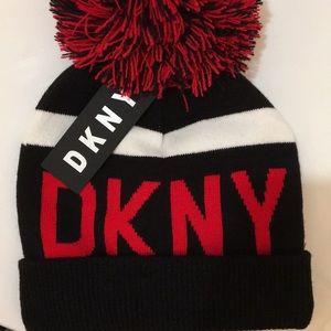 New DKNY Red Black & White Beanie Stadium Hat cuff